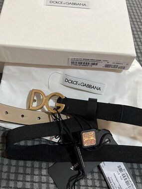 Dolce & Gabbana Black Leather Belt with Gold DG Logo